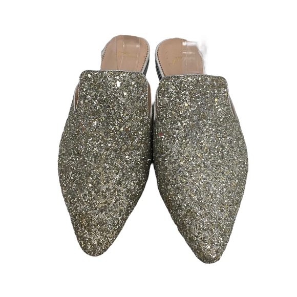 PERFECT FOR THE HOLIDAYS!! NO HEEL!! J Crew Glitter Slide Silver Flats 9.5 - Picture 6 of 11